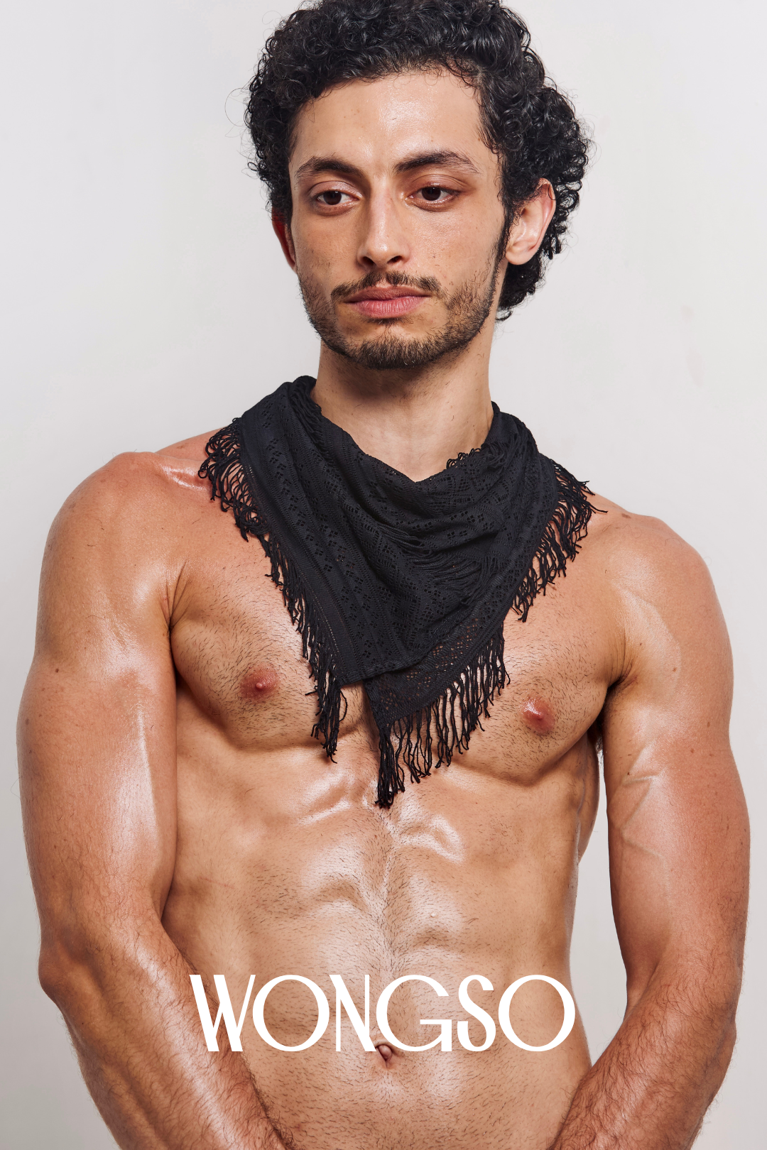 Queer men’s lace bandana worn around the neck