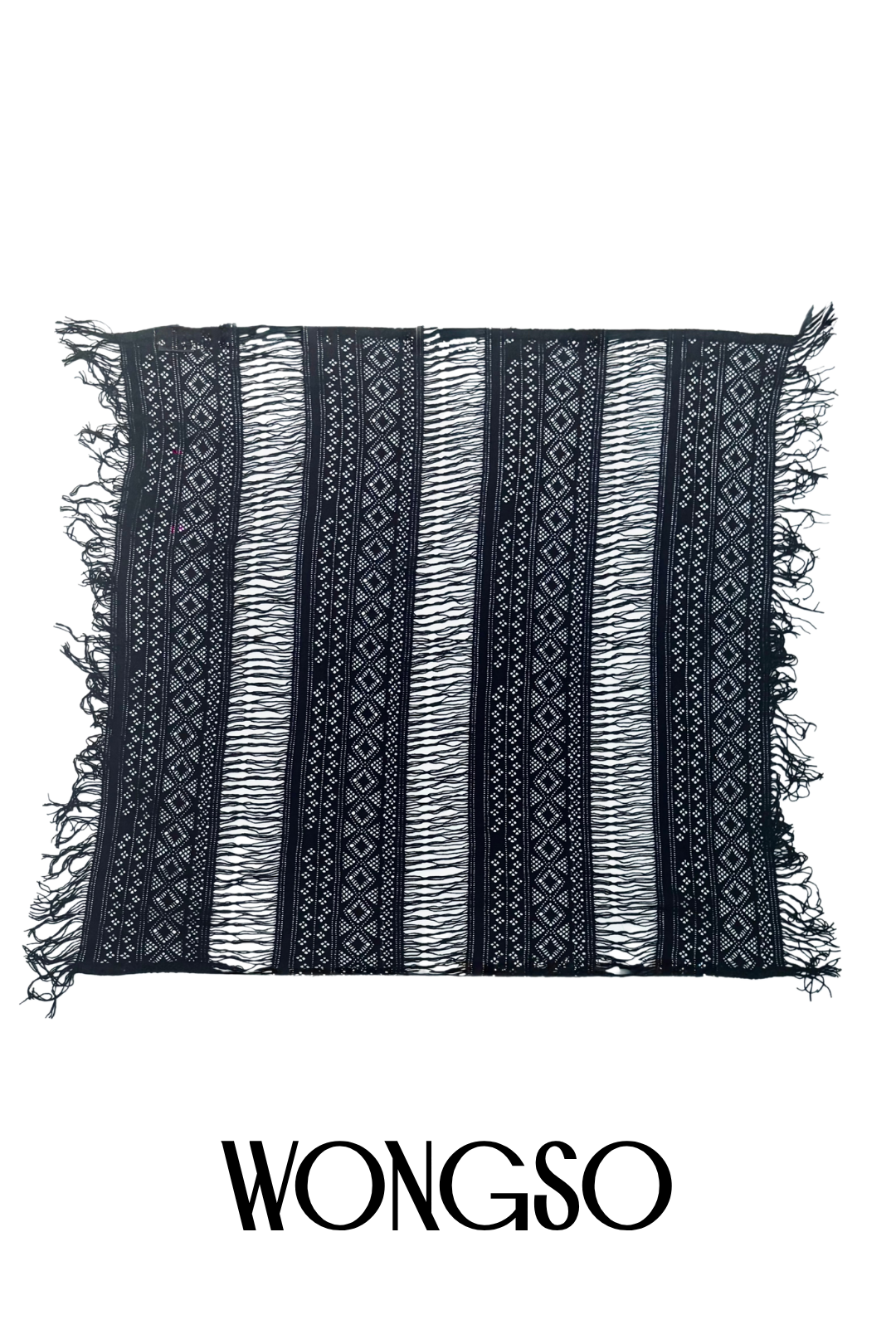Close-up of lace and fringe detailing on men’s bandana