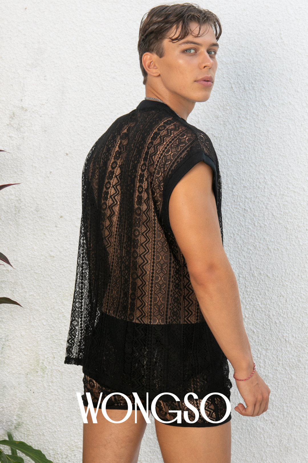 Men’s black lace shirt – sleeveless, see-through, and ready to play