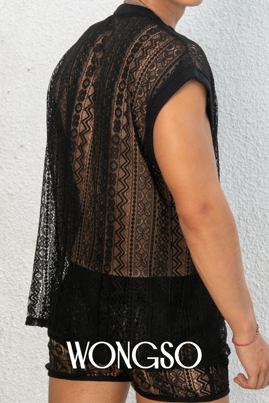 Sheer lace black shirt with no sleeves – festival-ready and bold