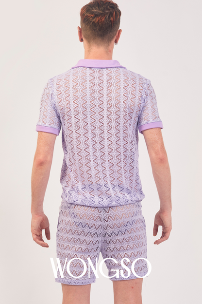 WONGSO Boheme Lace Polo Shirt in lilac, perfect for gay pride, nightlife, or loungewear