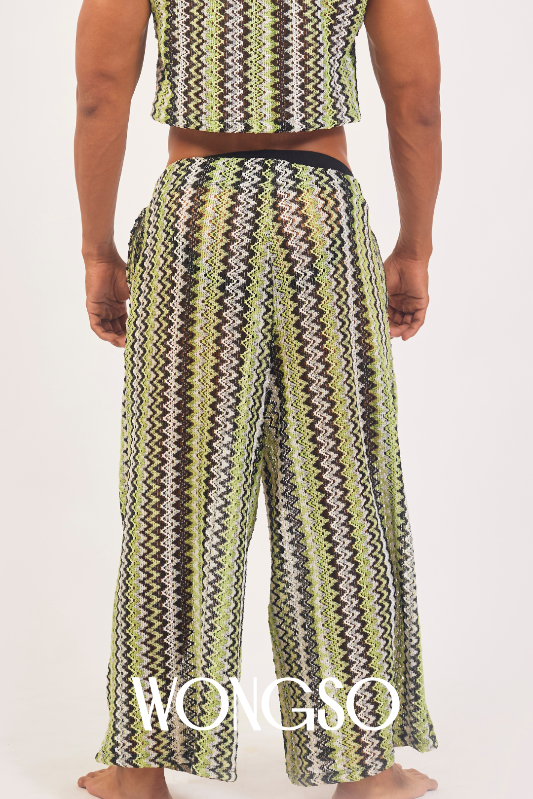 oheme green knit trousers styled with WONGSO knitted green crop top
