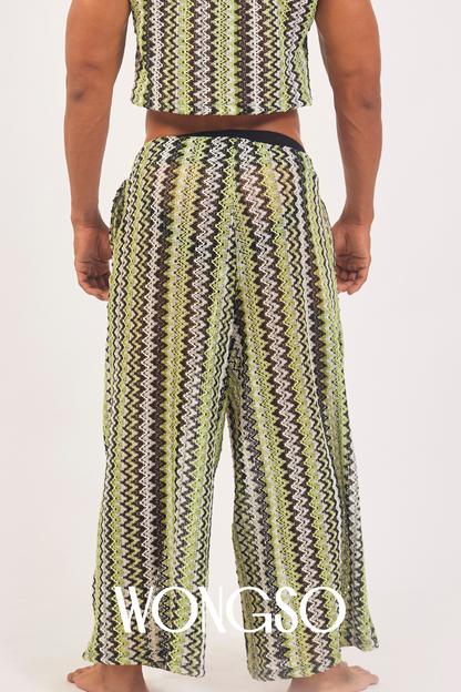 oheme green knit trousers styled with WONGSO knitted green crop top